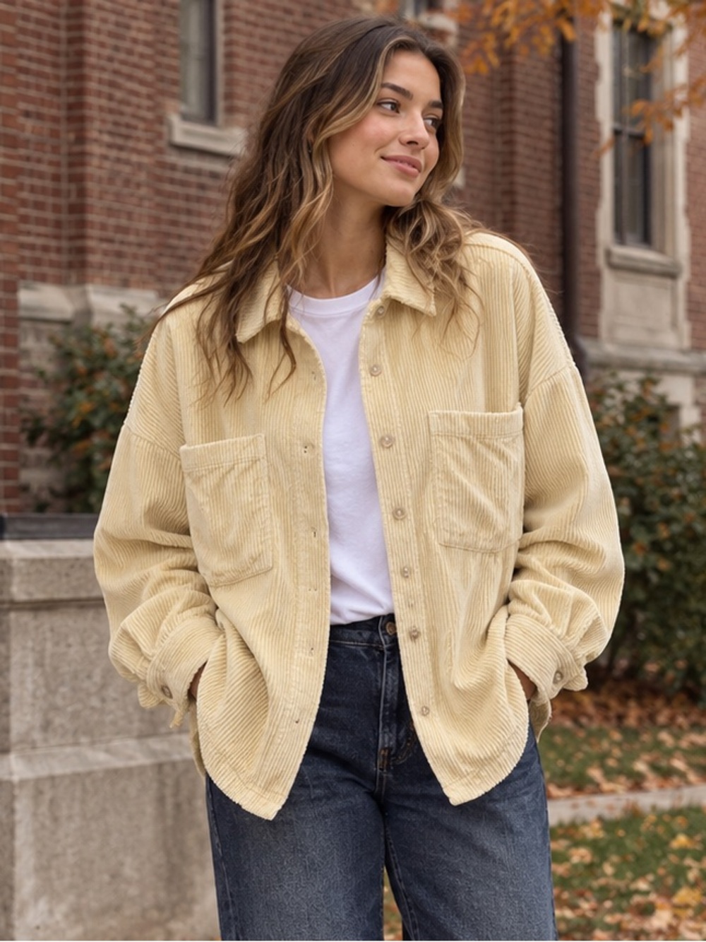 Billabong Butter Yellow Corduroy Button Shirt Women Medium Oversized Skate Soft